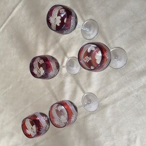 Bohemian ruby red cut to clear wine glasses 5oz (Qty 5 Glasses)